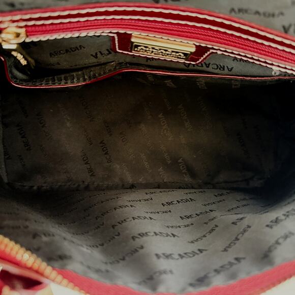 Arcadia Red Patent Leather Bag Satchel Md in Italy Burgundy Designer Top Handle - Picture 4 of 10